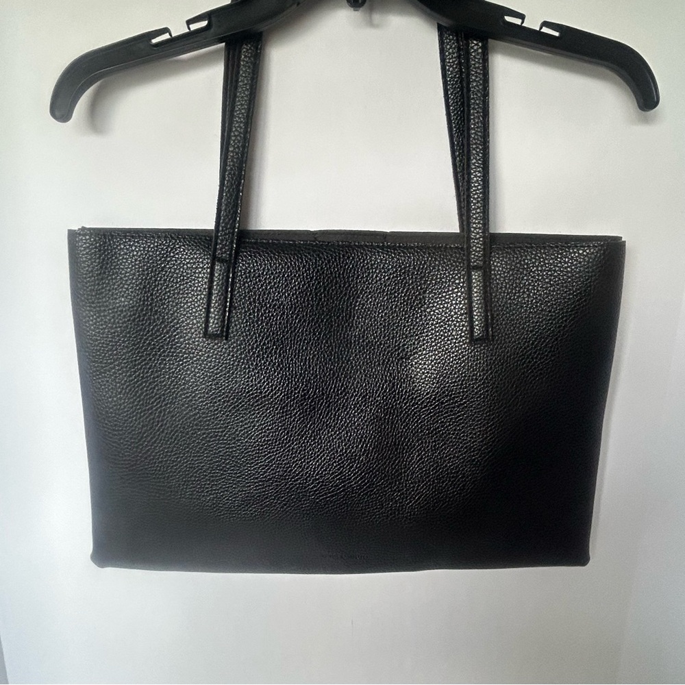 Vince Camuto Black Pebbled Soft Leather Gray Stripe Tote Laptop Bag - Picture 4 of 8